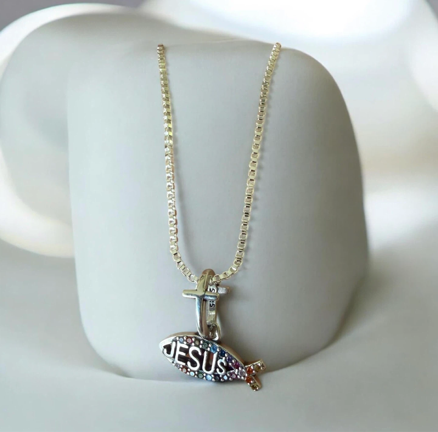Jesus Fish and Cross Pendant Necklace