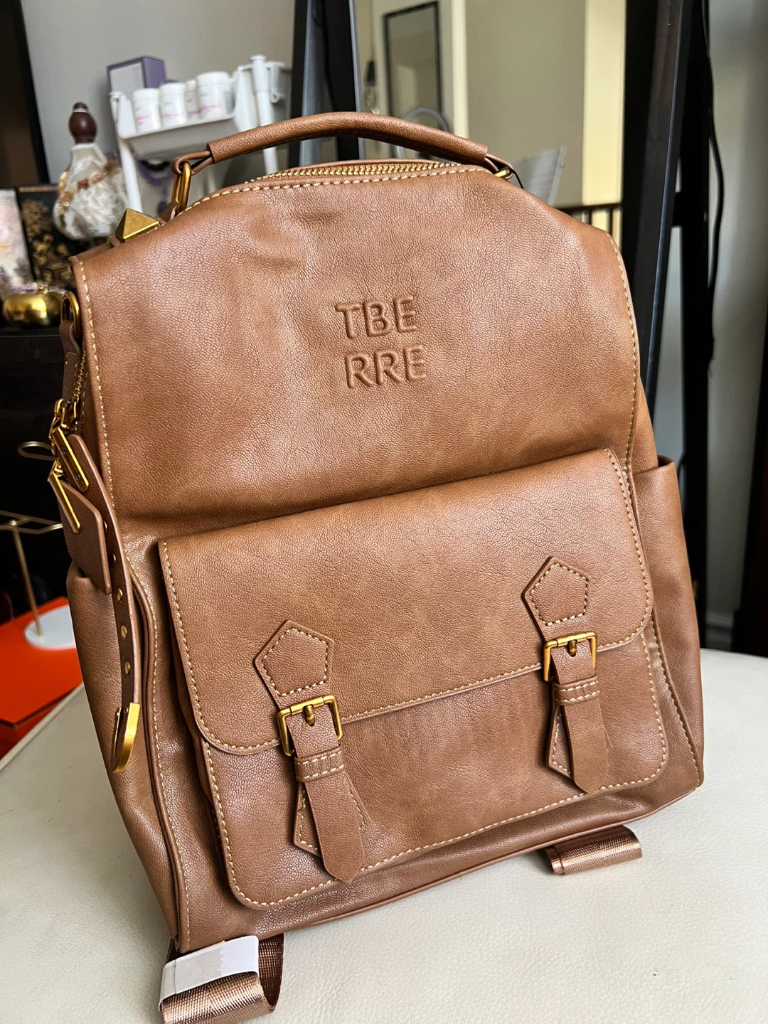 Brown Faux Leather Backpack