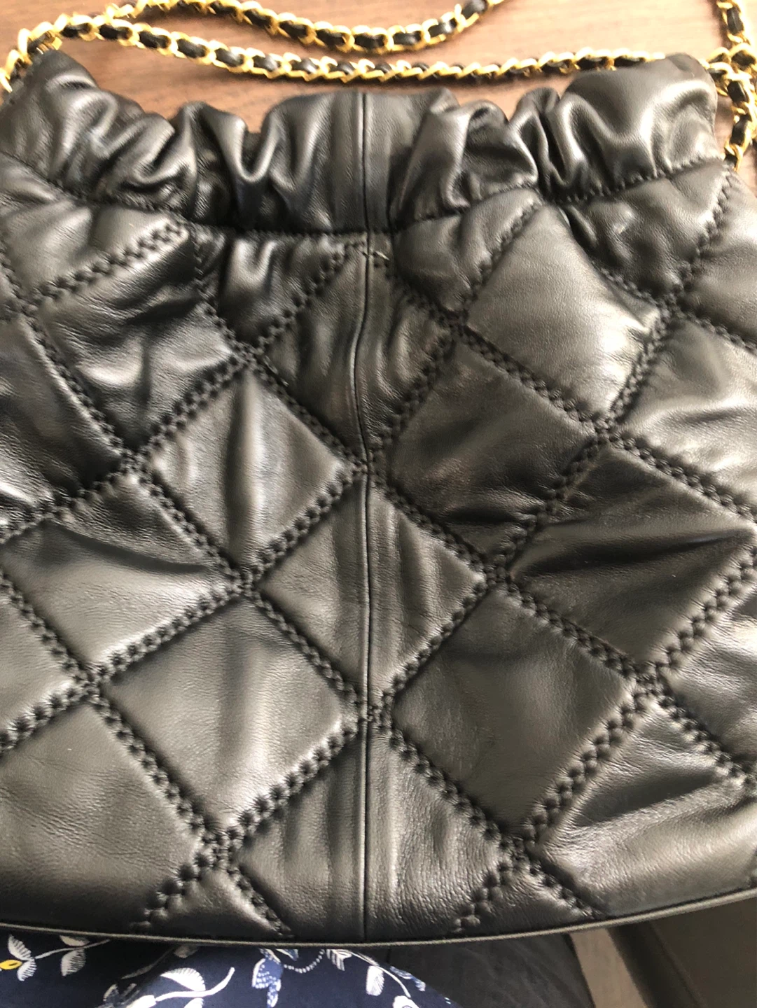 ZOUTOU Black Quilted Leather Drawstring Shoulder Bag