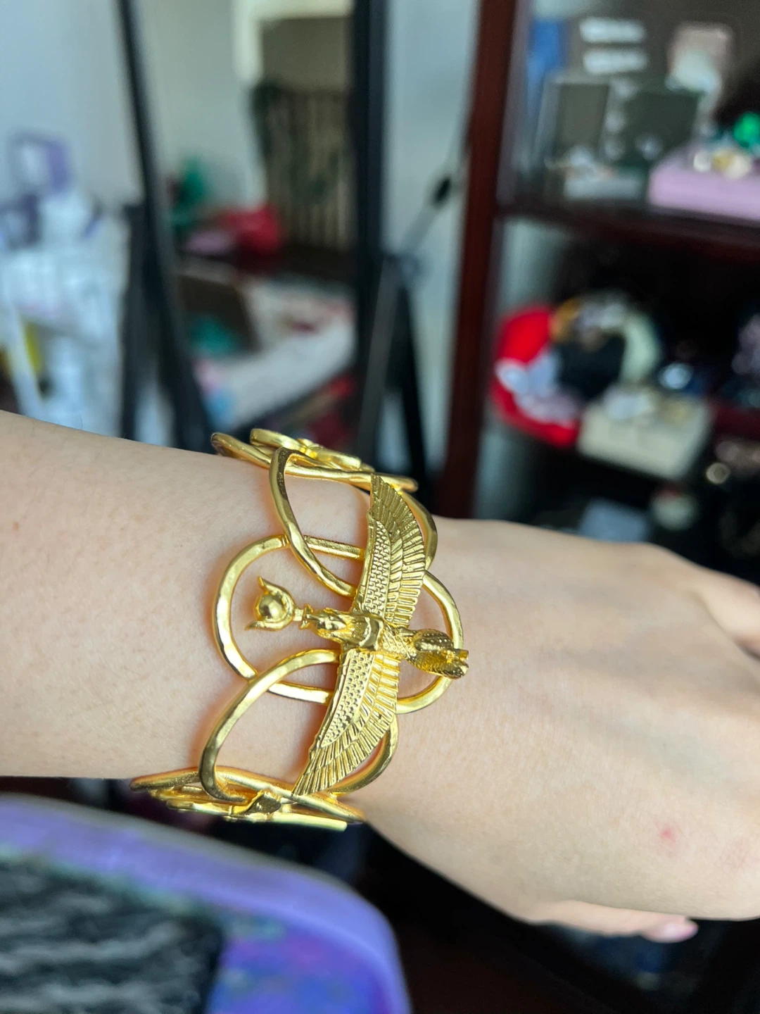 Gold Tone Egyptian Revival Style Bracelet and Earrings Set - photo 2
