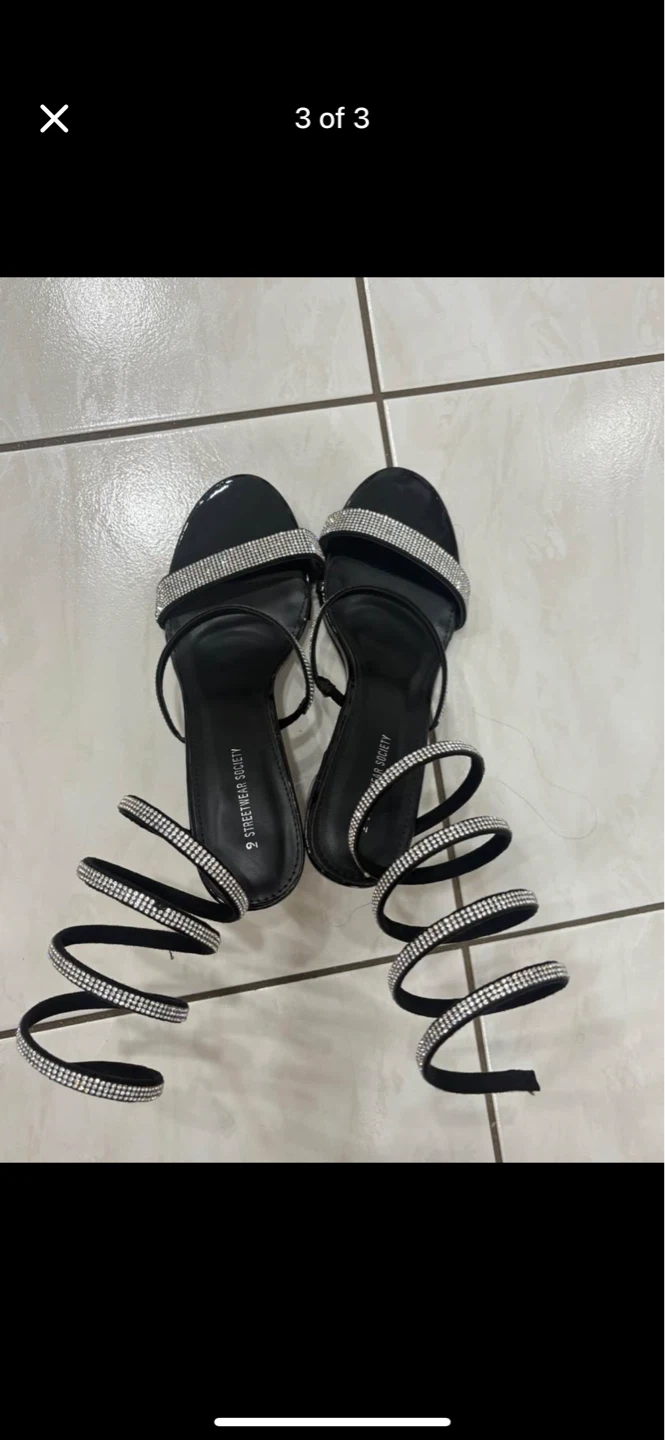 Black Rhinestone Spiral Heels $25 - photo 2