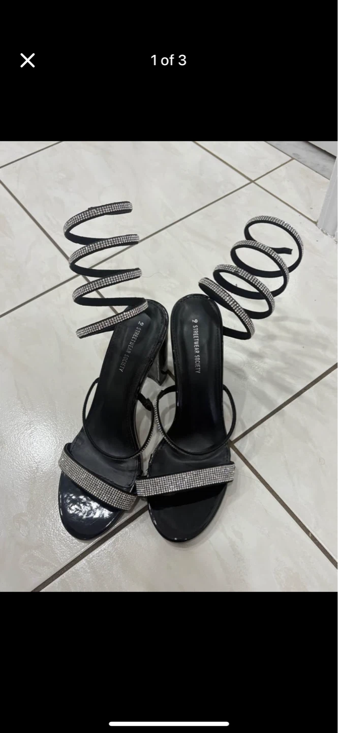 Black Rhinestone Spiral Heels $25
