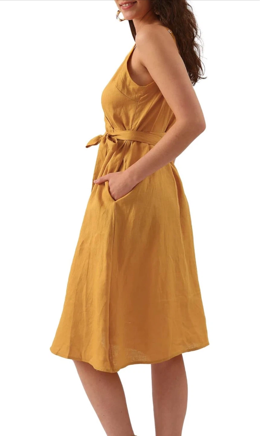 🍂 NEW WITH TAGS – Amazhiyu 100% Linen Wrap Midi Dress 🍂 - photo 4