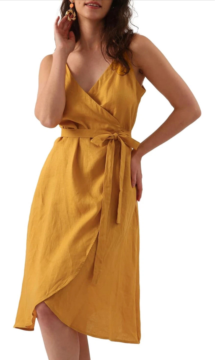🍂 NEW WITH TAGS – Amazhiyu 100% Linen Wrap Midi Dress 🍂 - photo 2