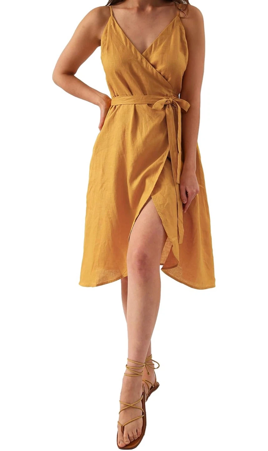 🍂 NEW WITH TAGS – Amazhiyu 100% Linen Wrap Midi Dress 🍂 - photo 3