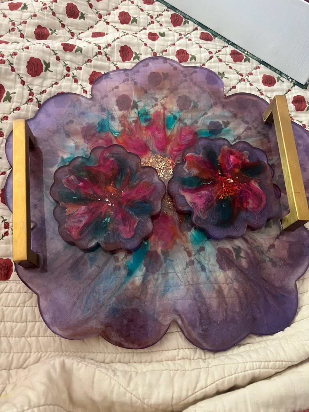Resin Flower Tray and Coaster Set