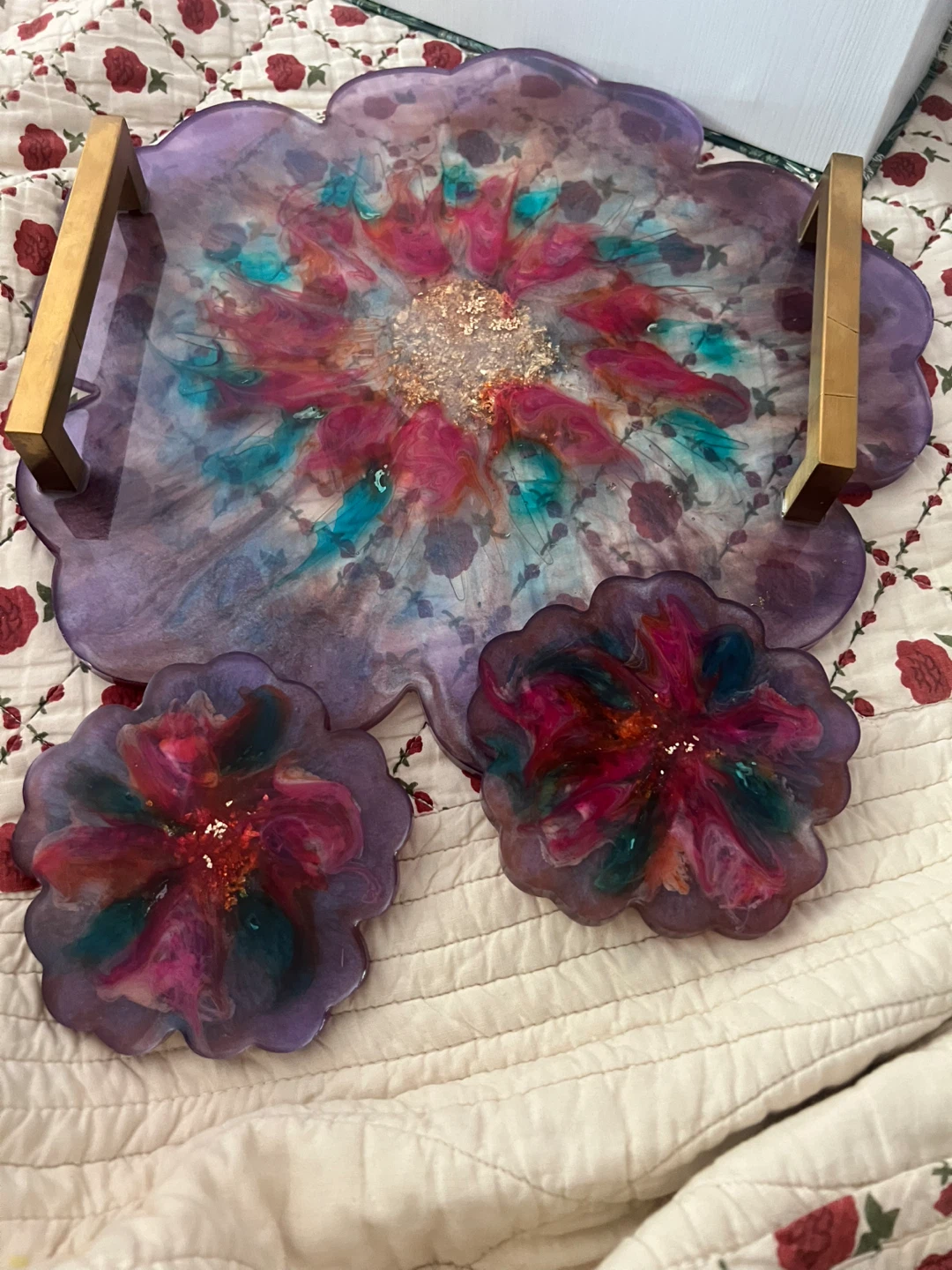 Resin Flower Tray and Coaster Set - photo 2