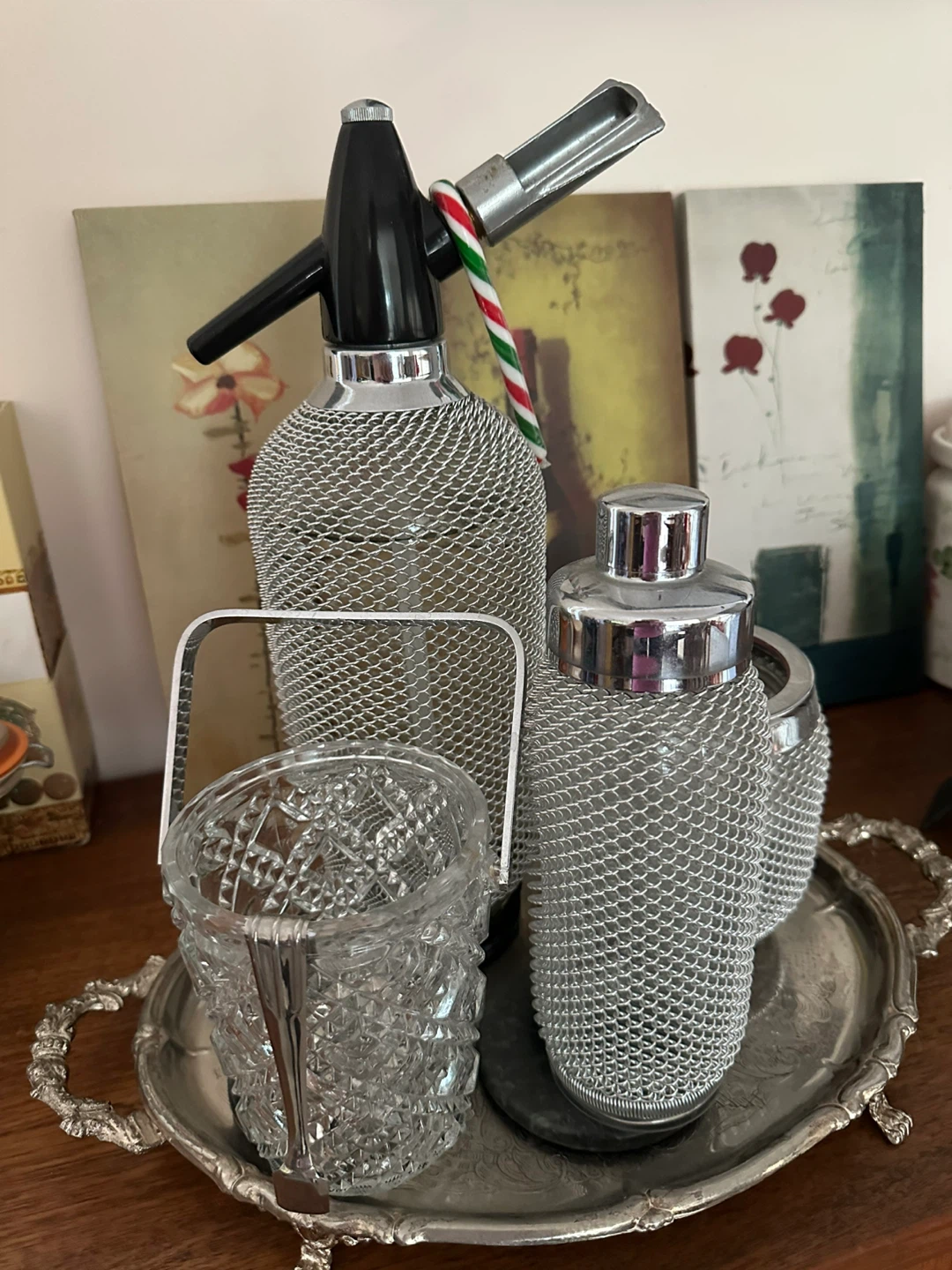 Vintage Soda Siphon and Cocktail Shaker Set