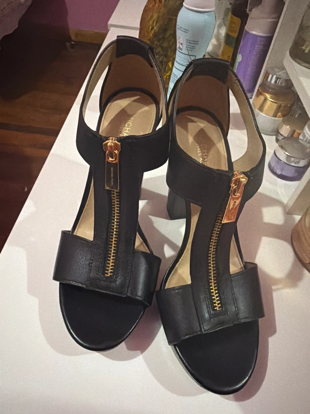 Michael Kors Black Leather Zipper Heels