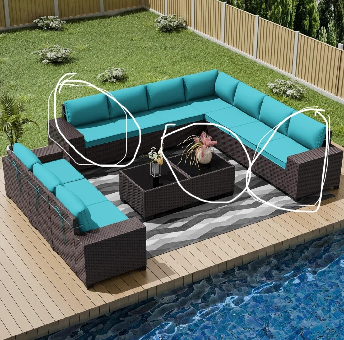 3 piece teal patio set loveseat/table - brand new PLEASE READ