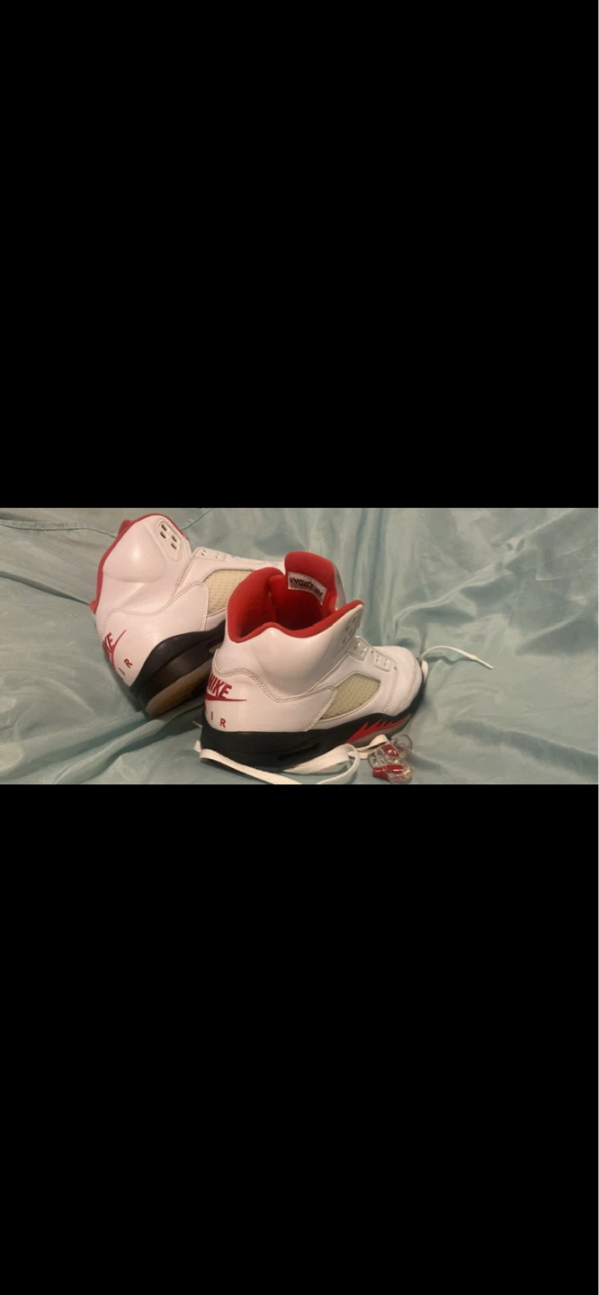 Air Jordan 5 Retro White Red Toddler Shoes - photo 2