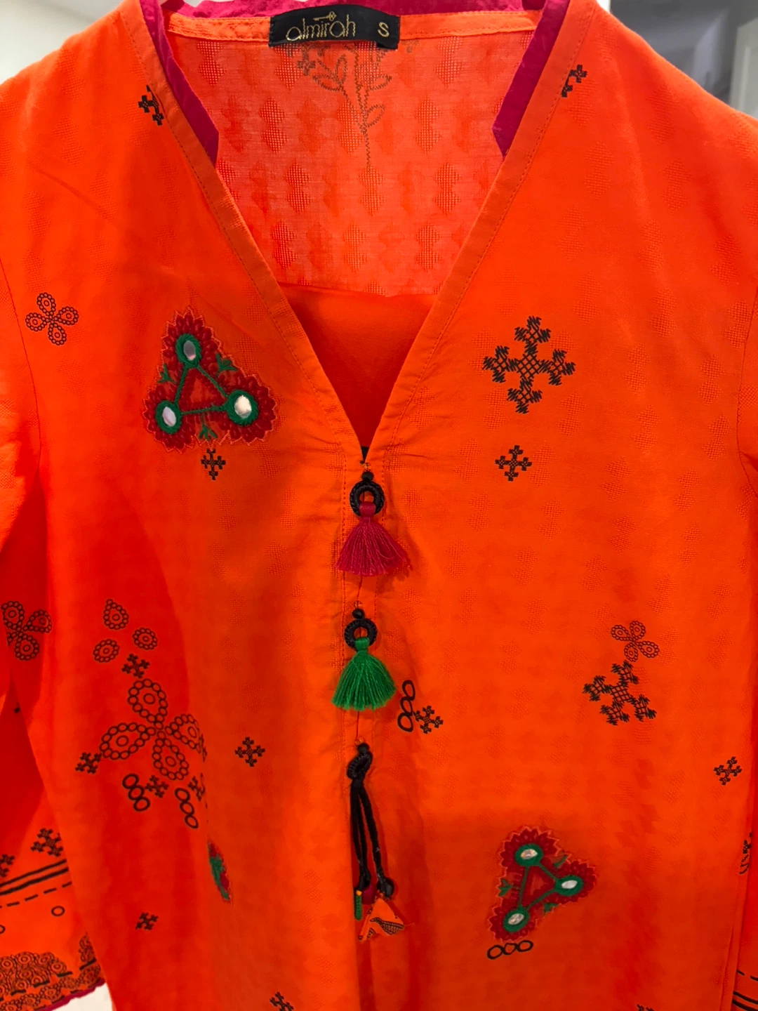 Amirah Orange Kurti and trouser with Tassels - Size S - photo 3