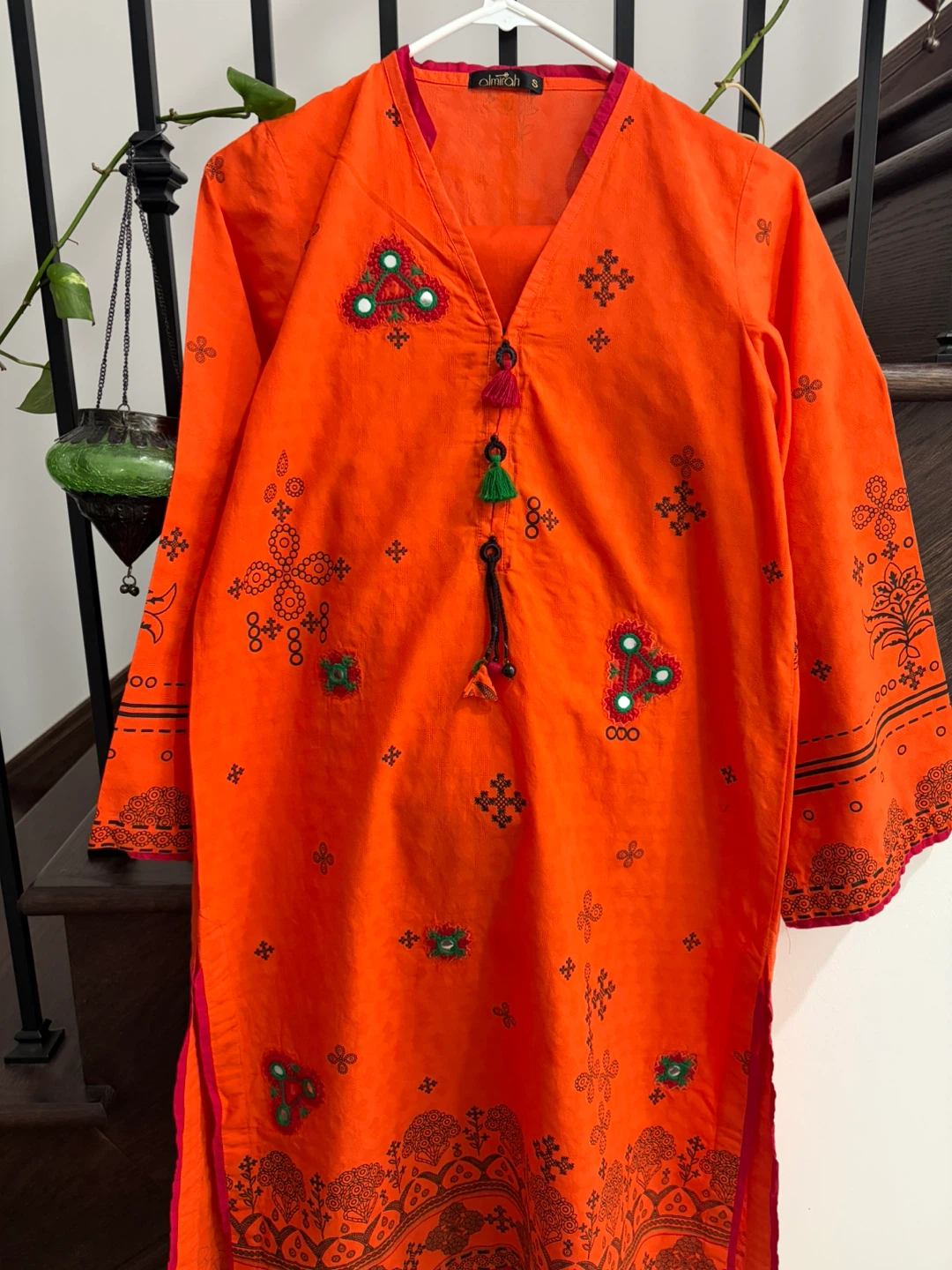 Amirah Orange Kurti and trouser with Tassels - Size S