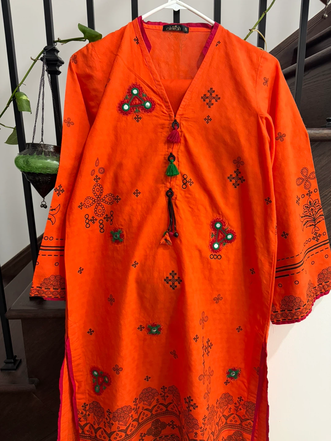 Amirah Orange Kurti and trouser with Tassels - Size S - photo 2