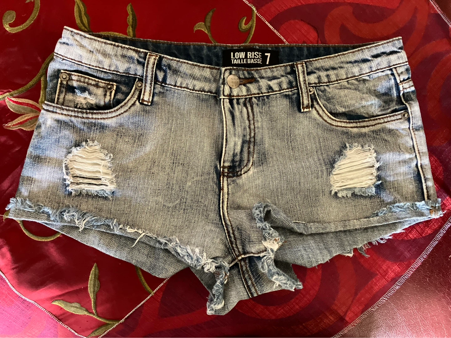 Low Rise Ripped Denim Shorts Size 7 - photo 3