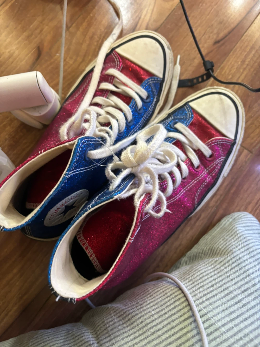 JW Anderson x Converse Glitter Hightop Sneakers Red Pink Blue - photo 3