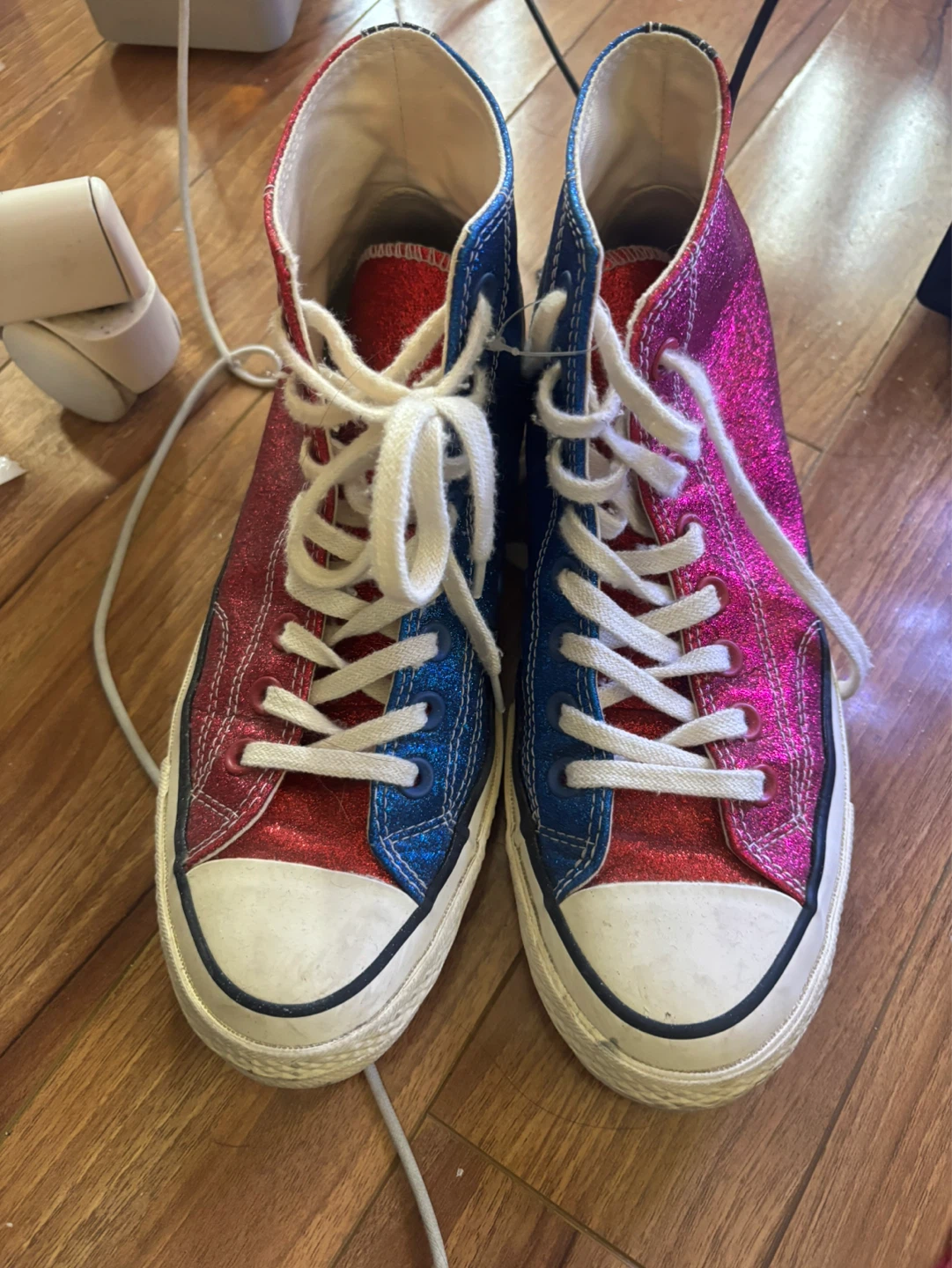 JW Anderson x Converse Glitter Hightop Sneakers Red Pink Blue