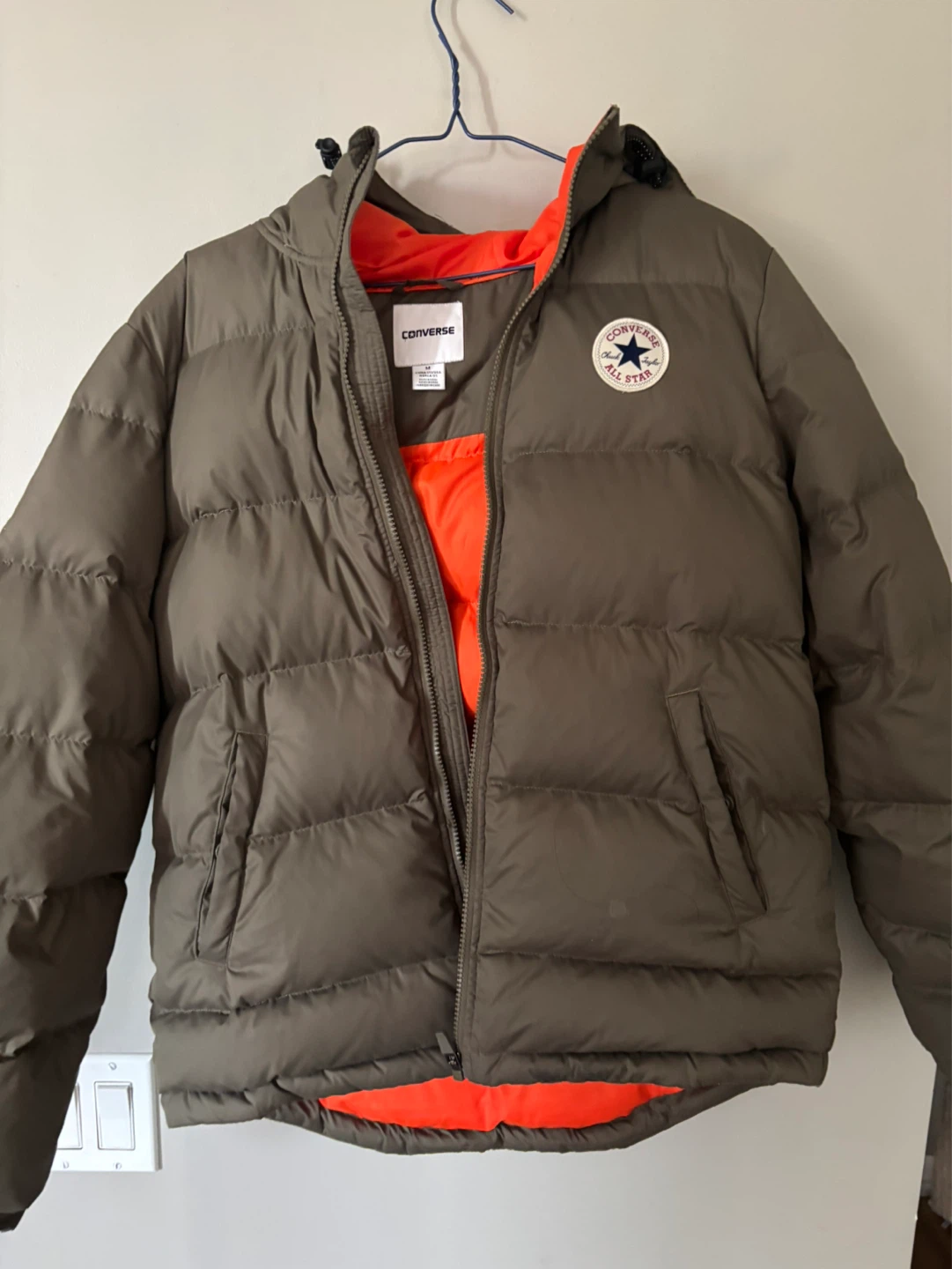 Converse Puffer Jacket - Olive Green - Size M