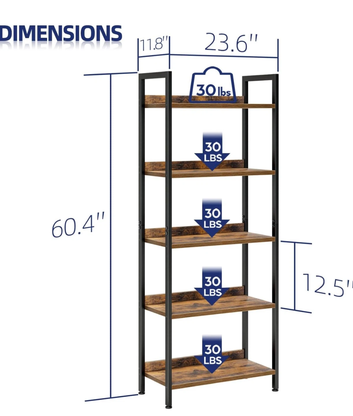 Industrial 5-Tier Bookshelf - photo 2