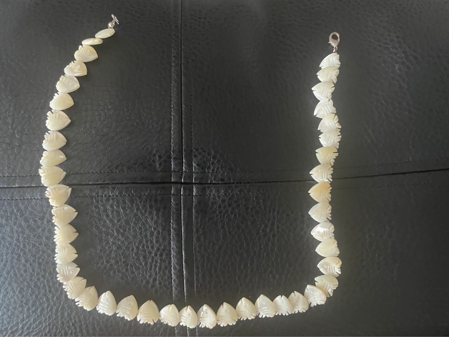 Carved Mother of Pearl Fish Necklace