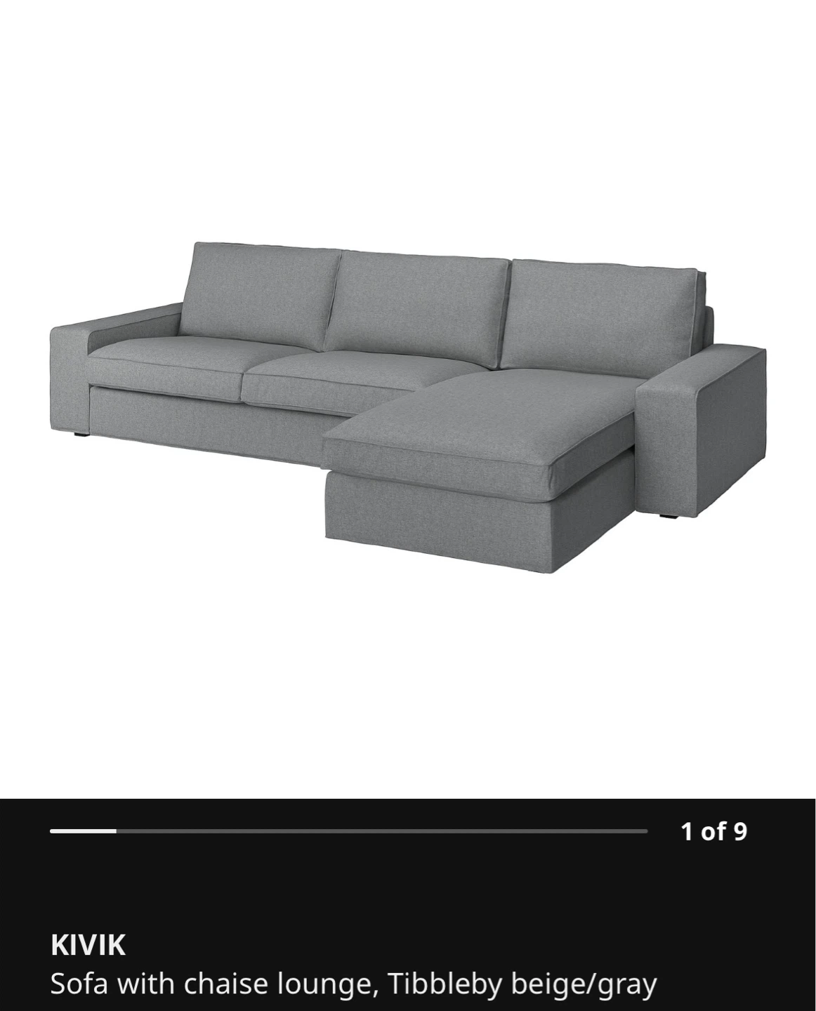 IKEA KIVIK Sofa with Chaise Lounge - Tibbleby Beige/Gray - photo 5