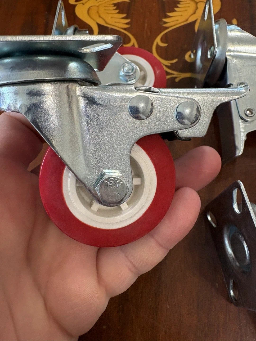 2-Inch Top Plate Swivel PU Casters with Brake, Red, 4-Pack - photo 4