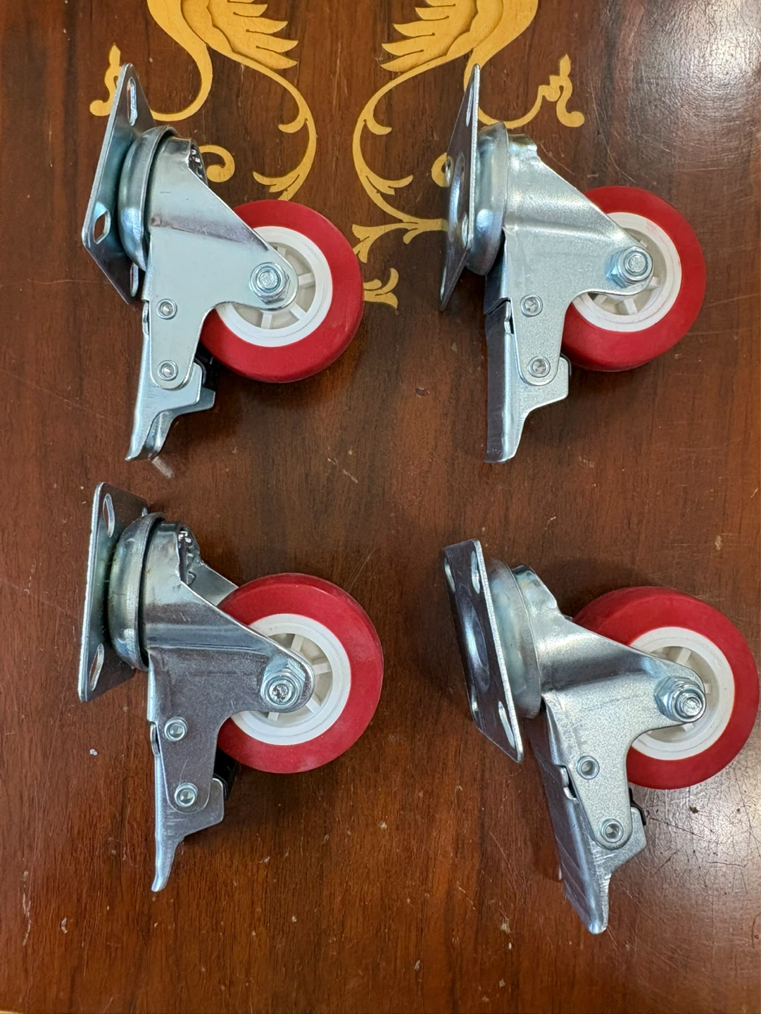 2-Inch Top Plate Swivel PU Casters with Brake, Red, 4-Pack - photo 2