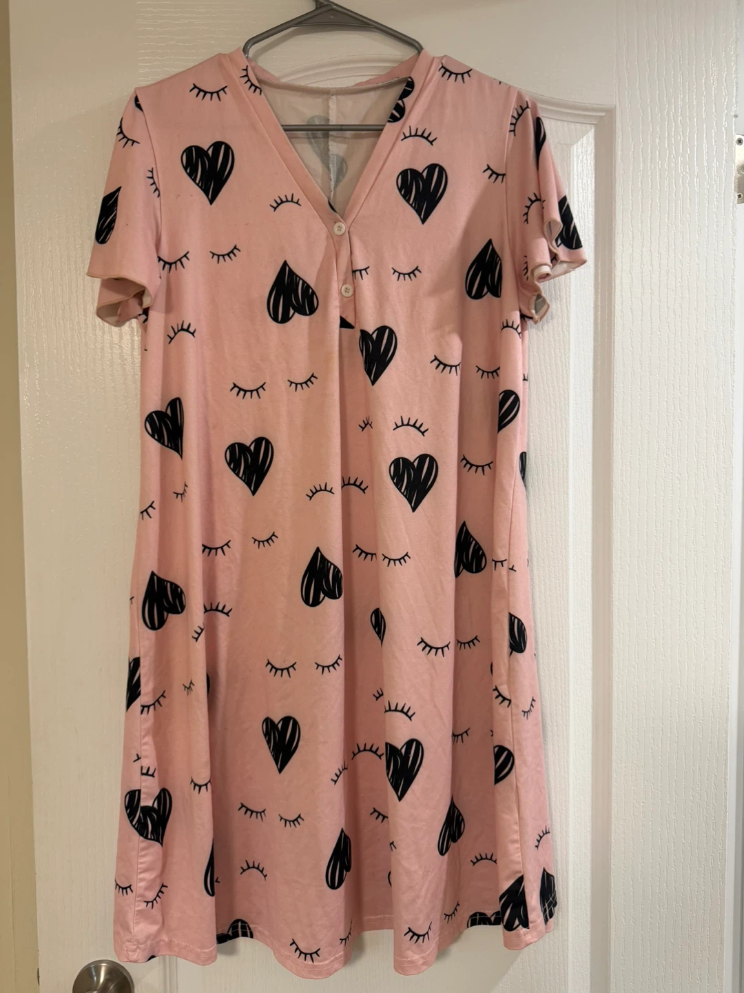 Pink Heart & Eyelash Print Nightgown