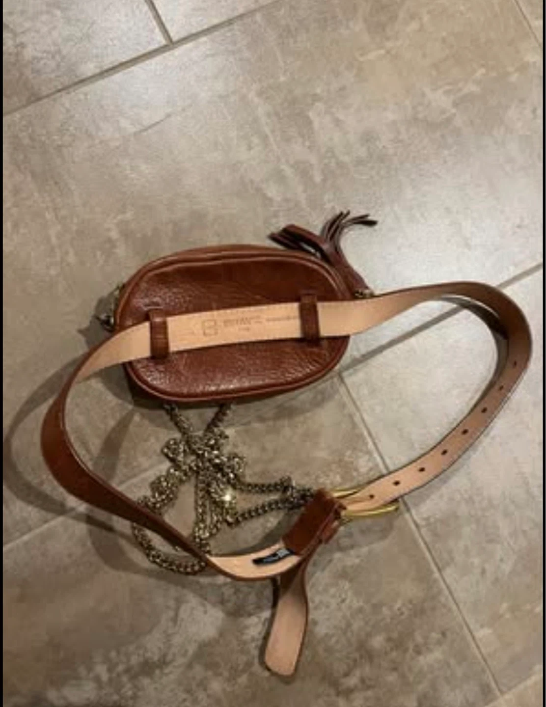 Brown & Leopard Print Belt Bag with Chain Strap - photo 2