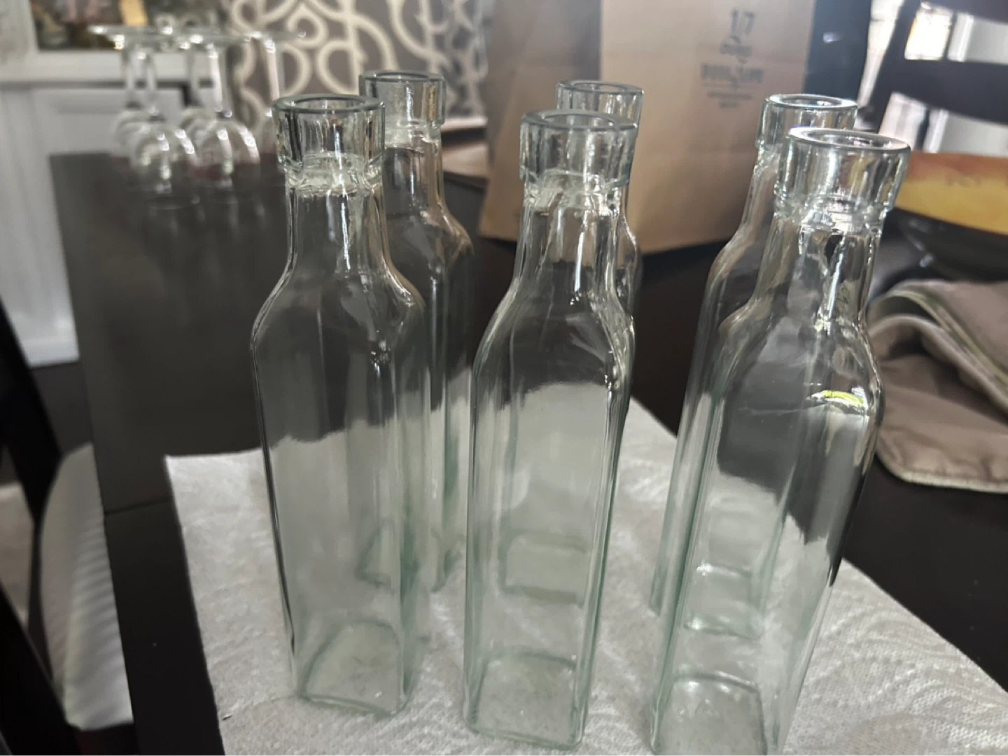 Set of 6 Clear Glass 8”x 2” Square Bottles