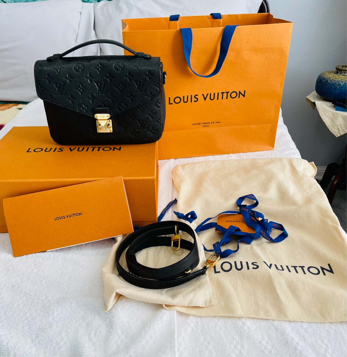 Louis Vuitton Black Monogram Embossed Leather Handbag