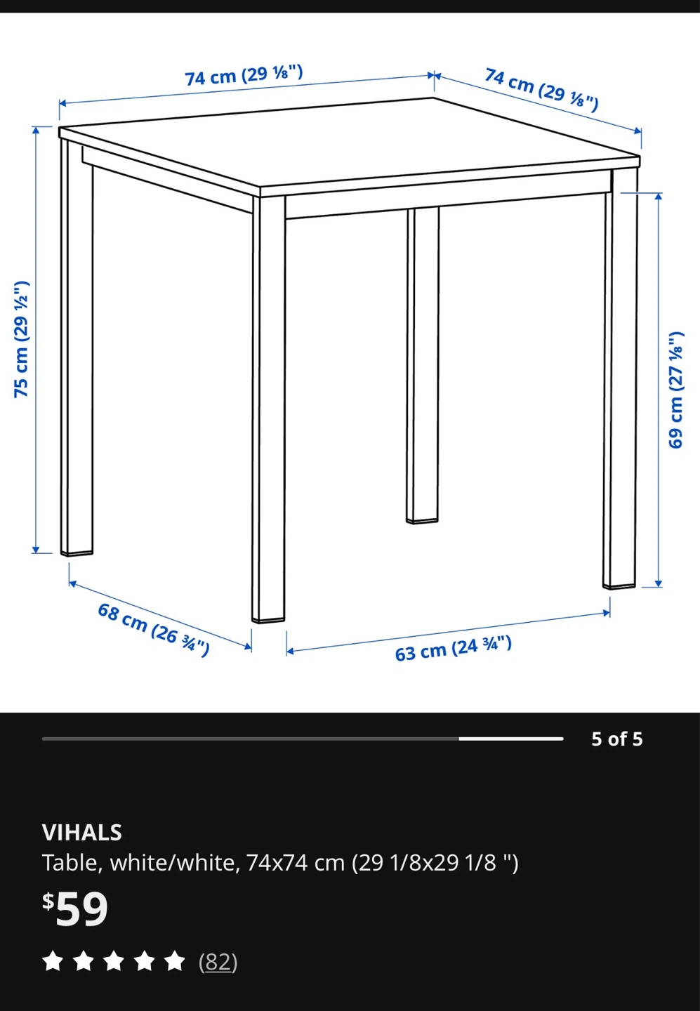 VIHALS Table - White/White, 74x74 cm - photo 3