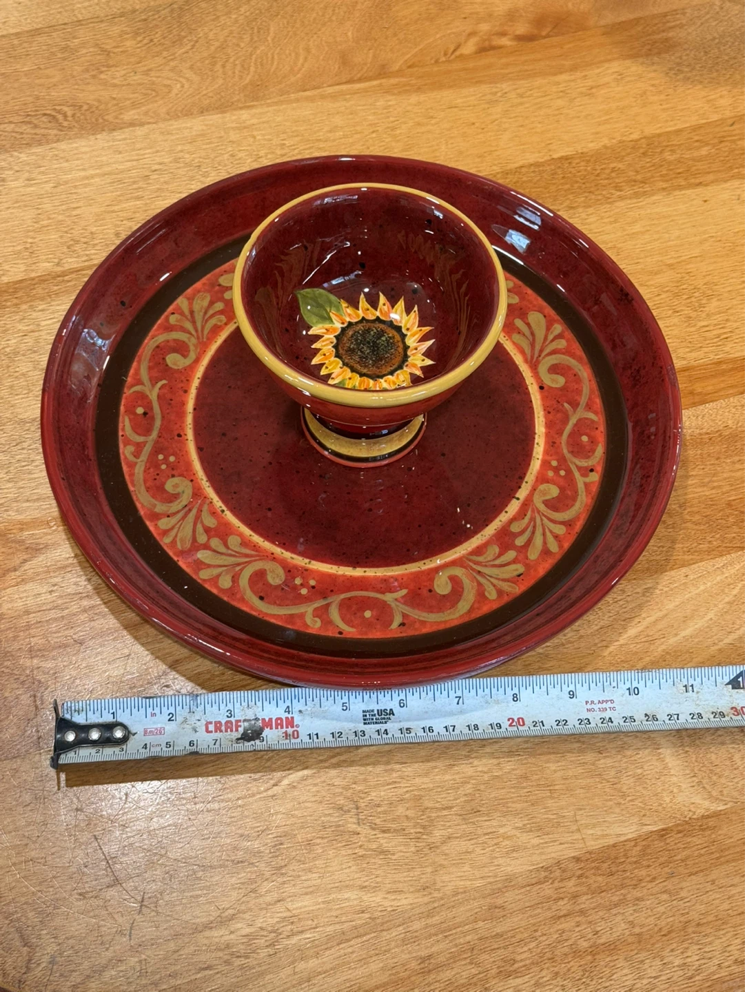 Ceramic Chip and Dip Platter with Sunflower Bowl
