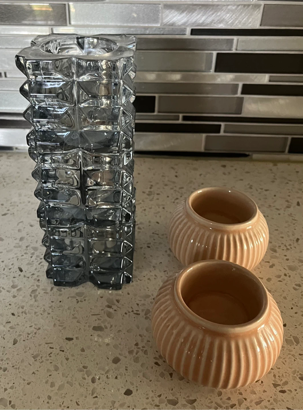 Set of 3 Glass  & 2 ceramic tealight holders - photo 4