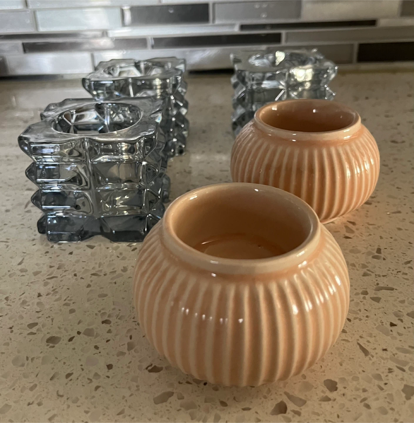 Set of 3 Glass  & 2 ceramic tealight holders