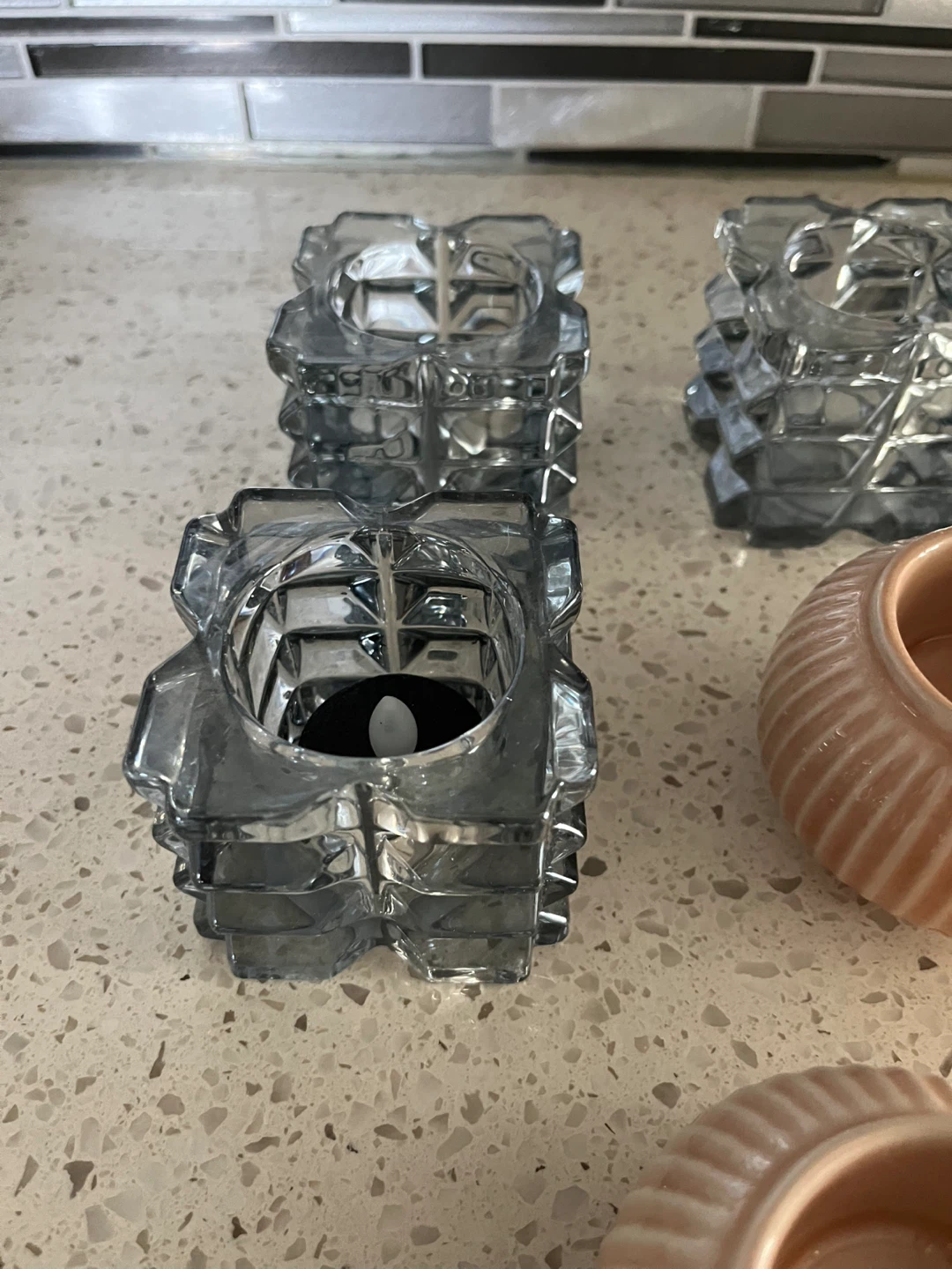 Set of 3 Glass  & 2 ceramic tealight holders - photo 3