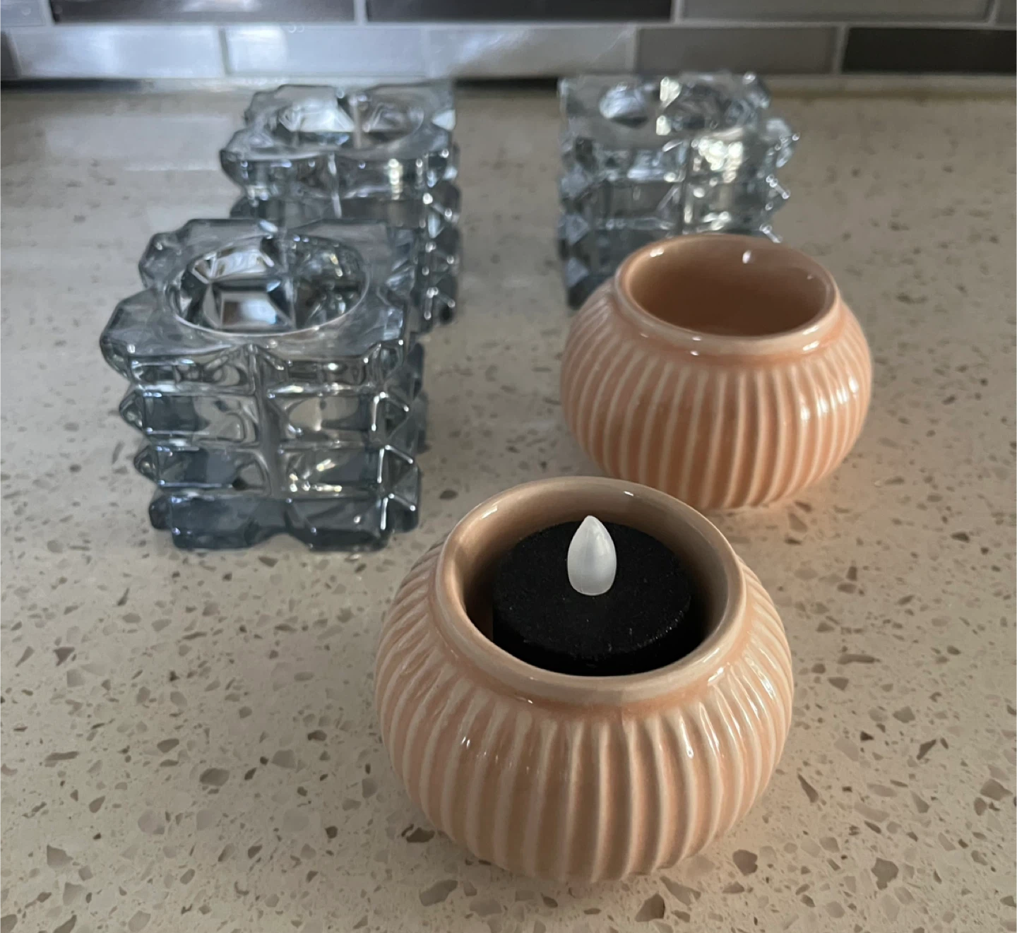Set of 3 Glass  & 2 ceramic tealight holders - photo 2