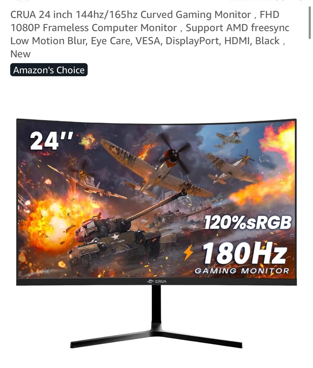 CRUA 24 inch Curved Gaming Monitor - photo 2