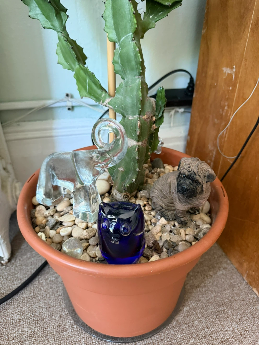 Large Cactus Plant with Decorative Figurines - photo 3