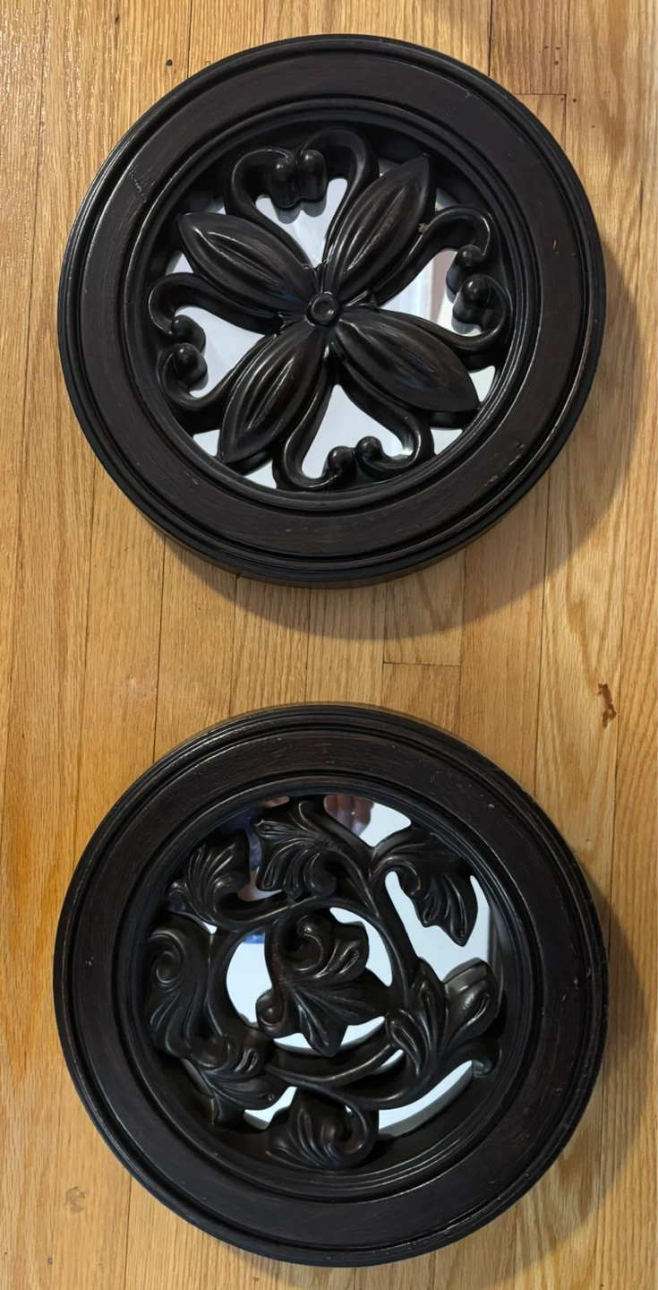 Set of 2 Decorative Carved Wood Mirrors