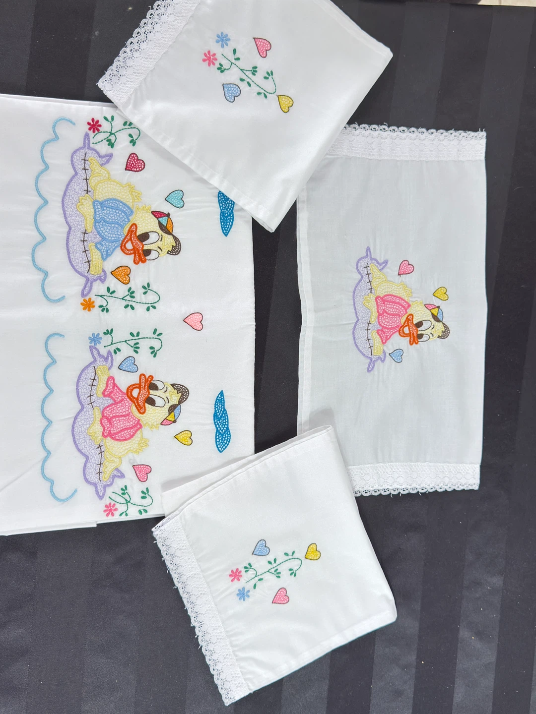 Embroidered Duck and Hearts Baby Bibs Set