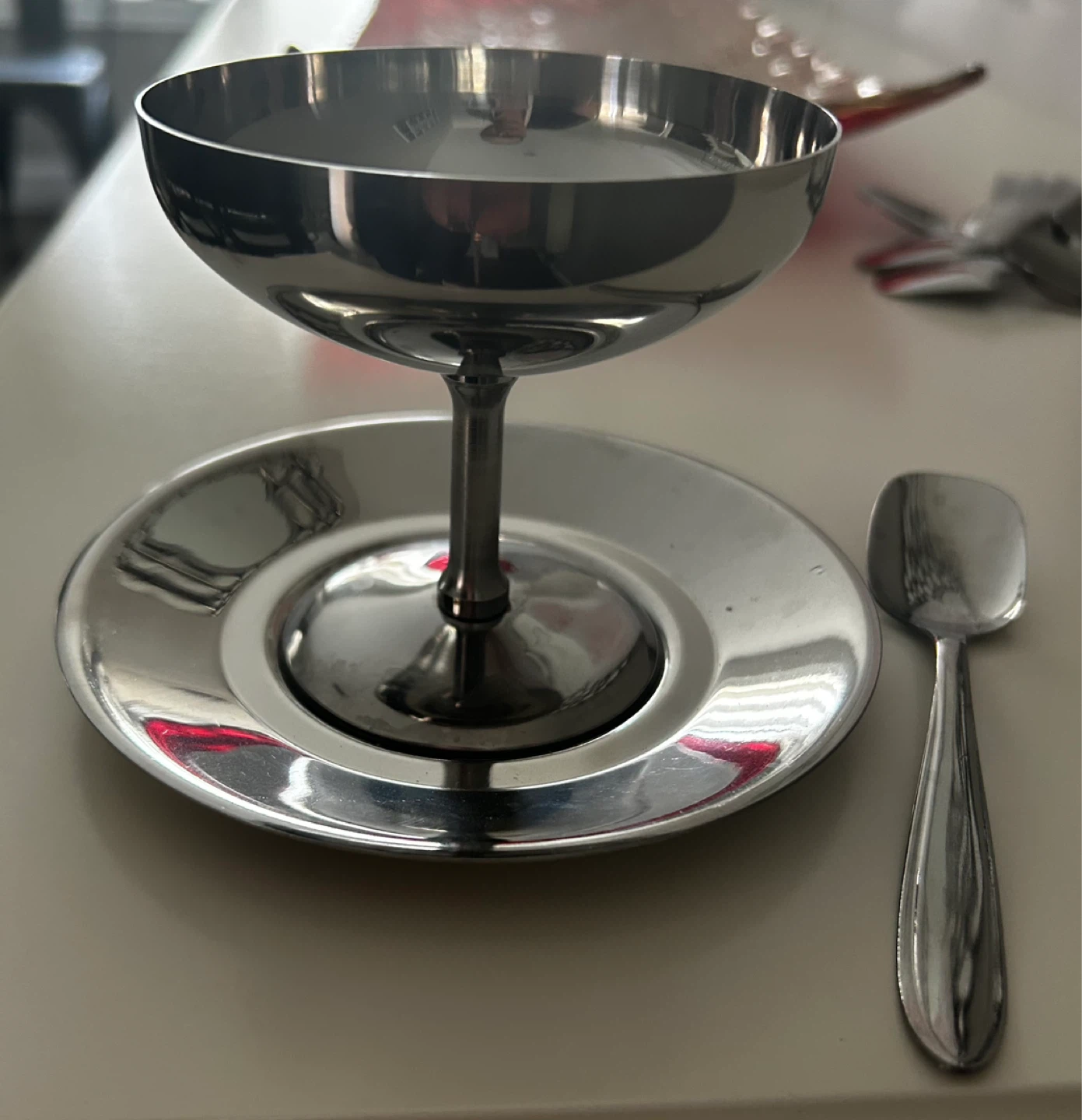 12 Stainless Steel Sundae Dish with Spoon