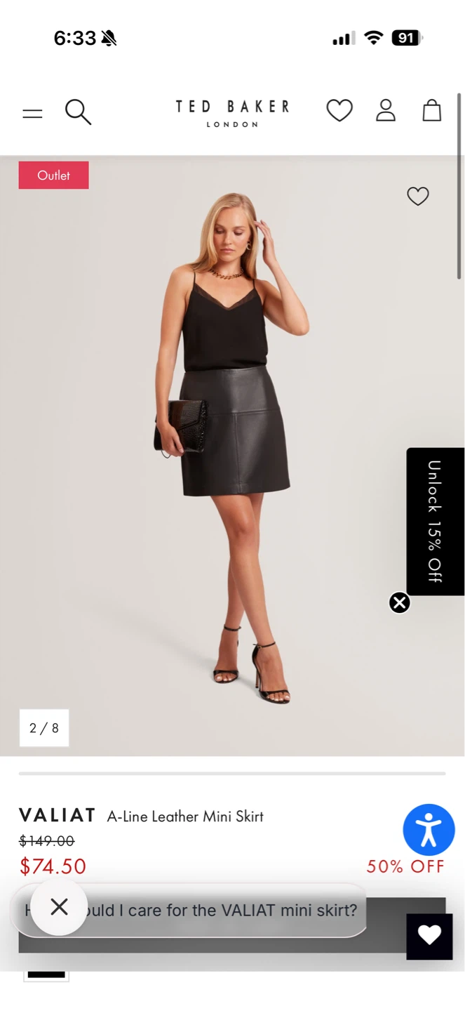 Ted Baker Black Leather Mini Skirt Size 2 - photo 4