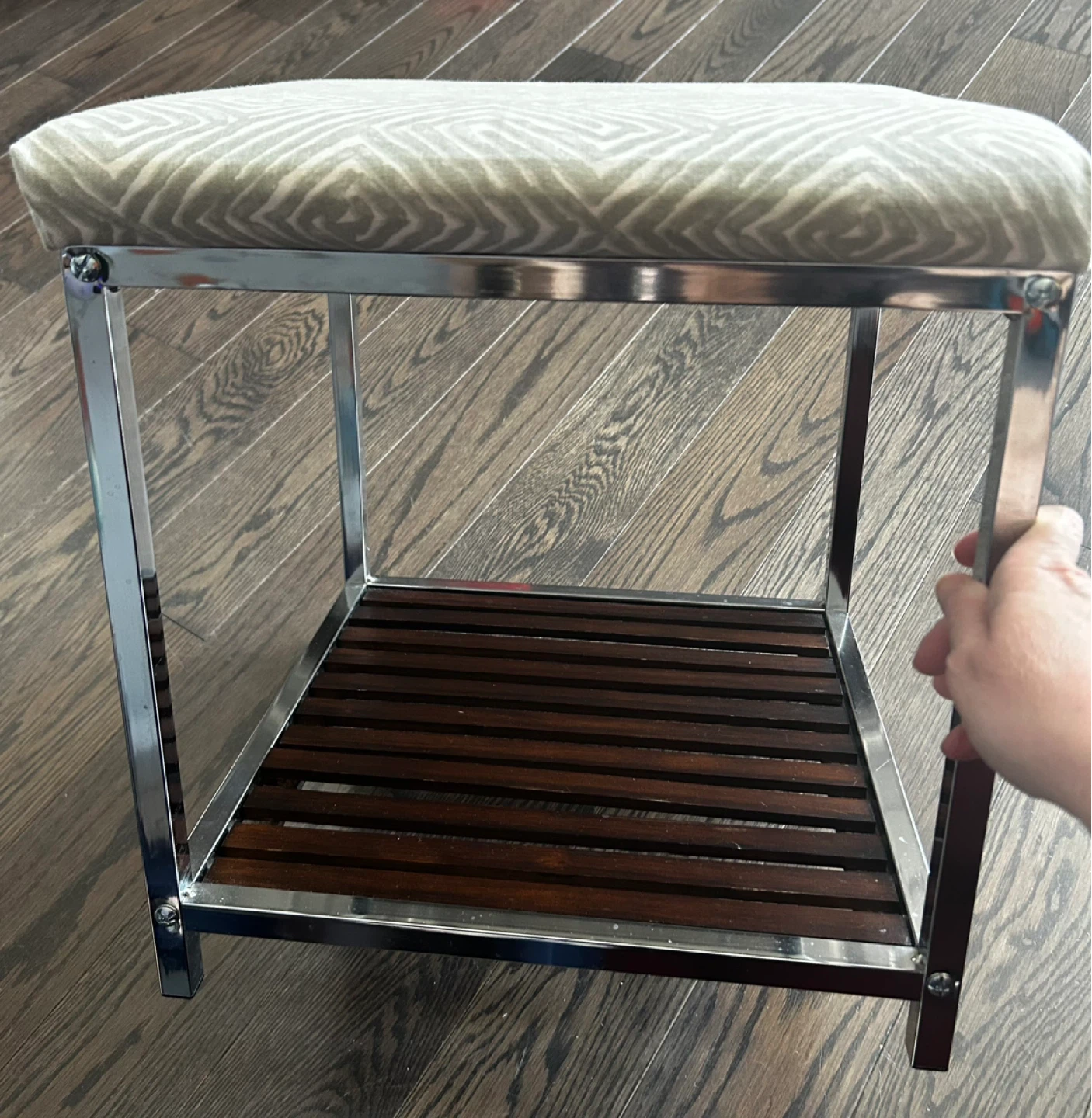 Upholstered Stool with Lower Shelf - photo 2