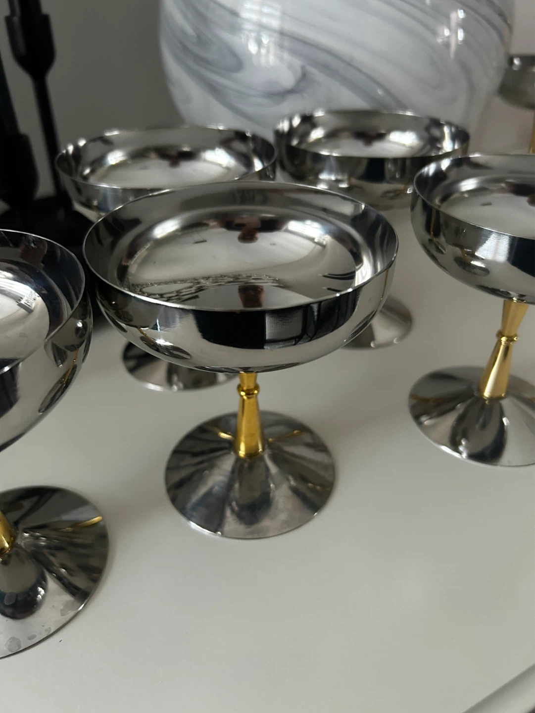 Set of 6 Stainless Steel with Gold Stem Goblets - photo 2