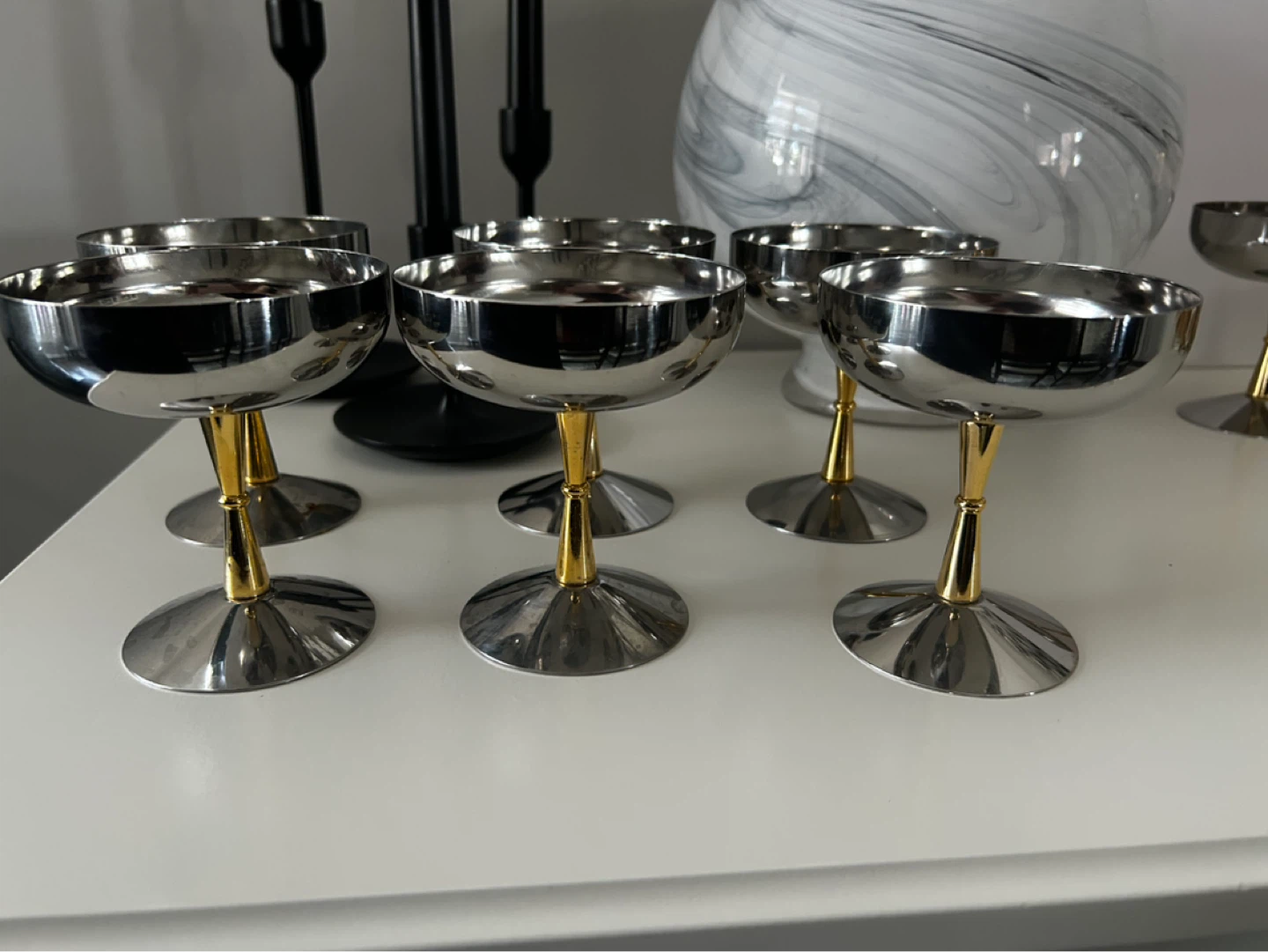 Set of 6 Stainless Steel with Gold Stem Goblets