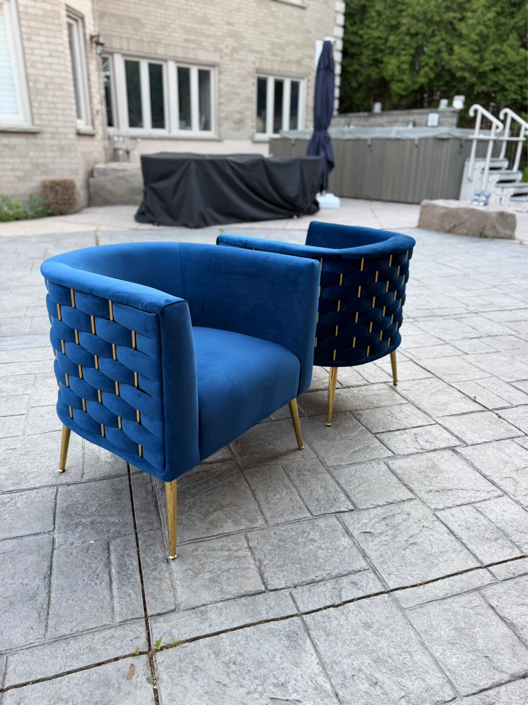 Brand new in box - Blue Velvet Accent Chair with Gold Legs - photo 2