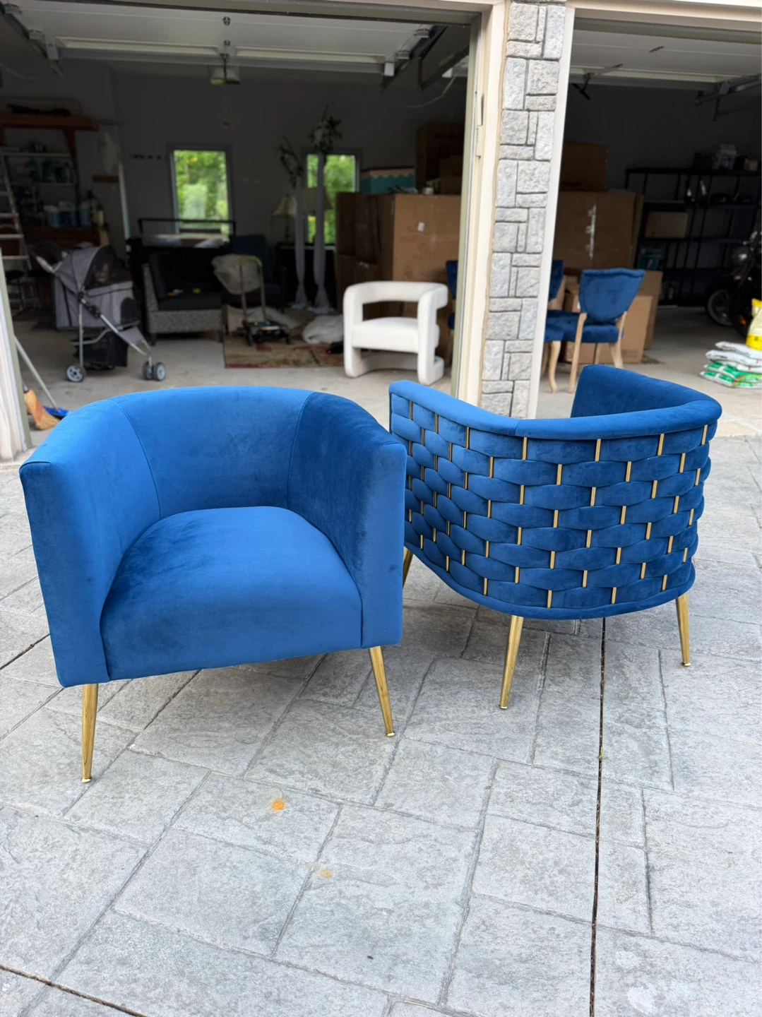 Brand new in box - Blue Velvet Accent Chair with Gold Legs