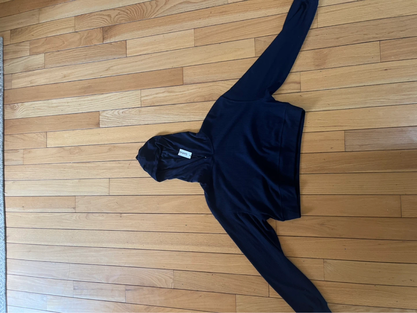GARAGE Ribbed Cropped Hoodie - Navy