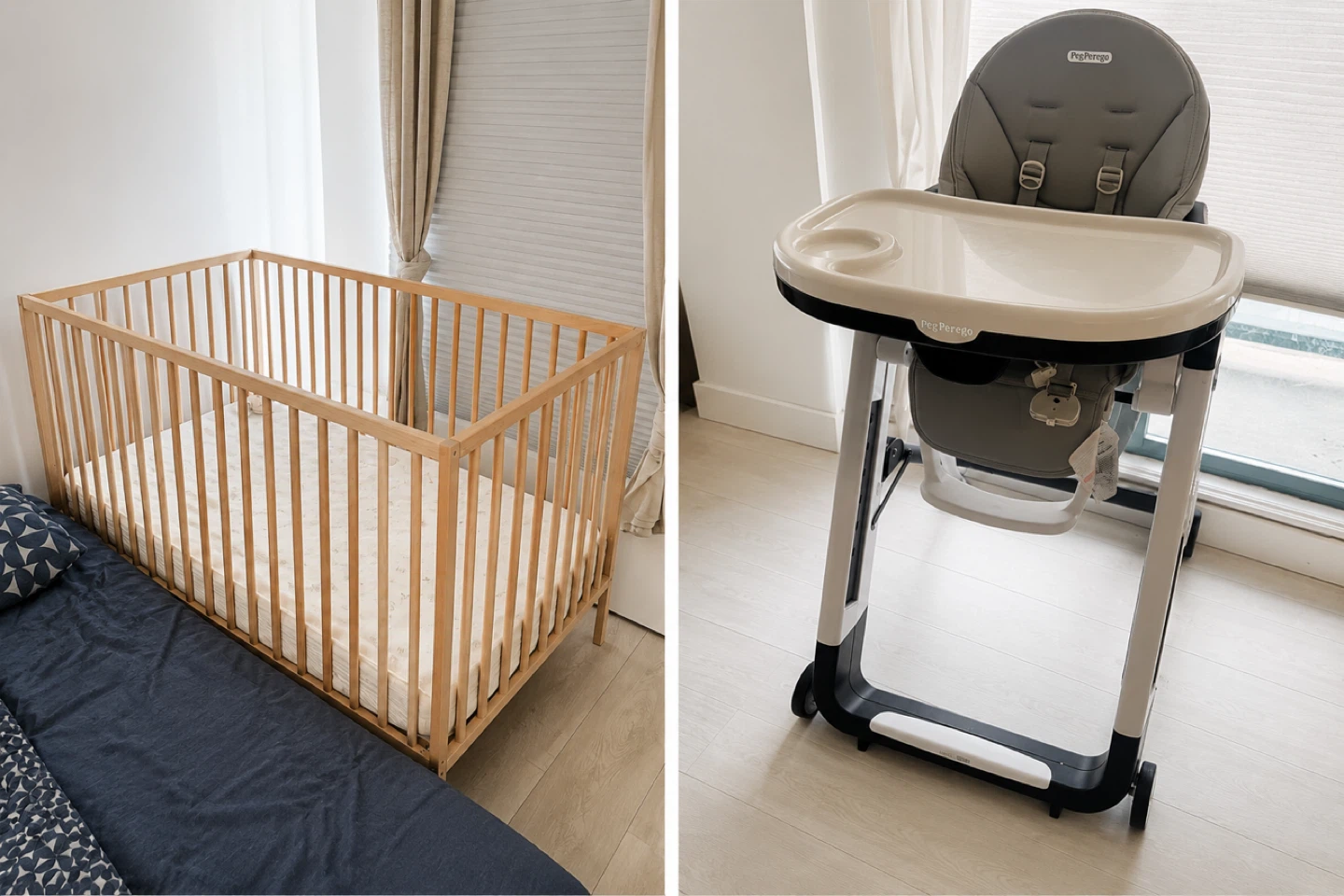 aby Crib with Mattress + Peg Perego High Chair – Great Condition